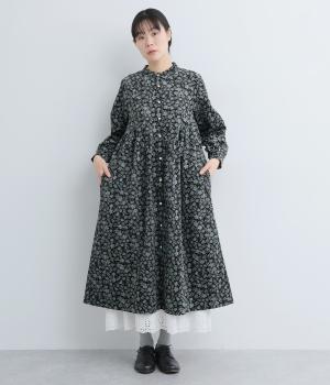 LIBERTYコーデュロイ切替ギャザーワンピース(Edenham/チャコール地-F)