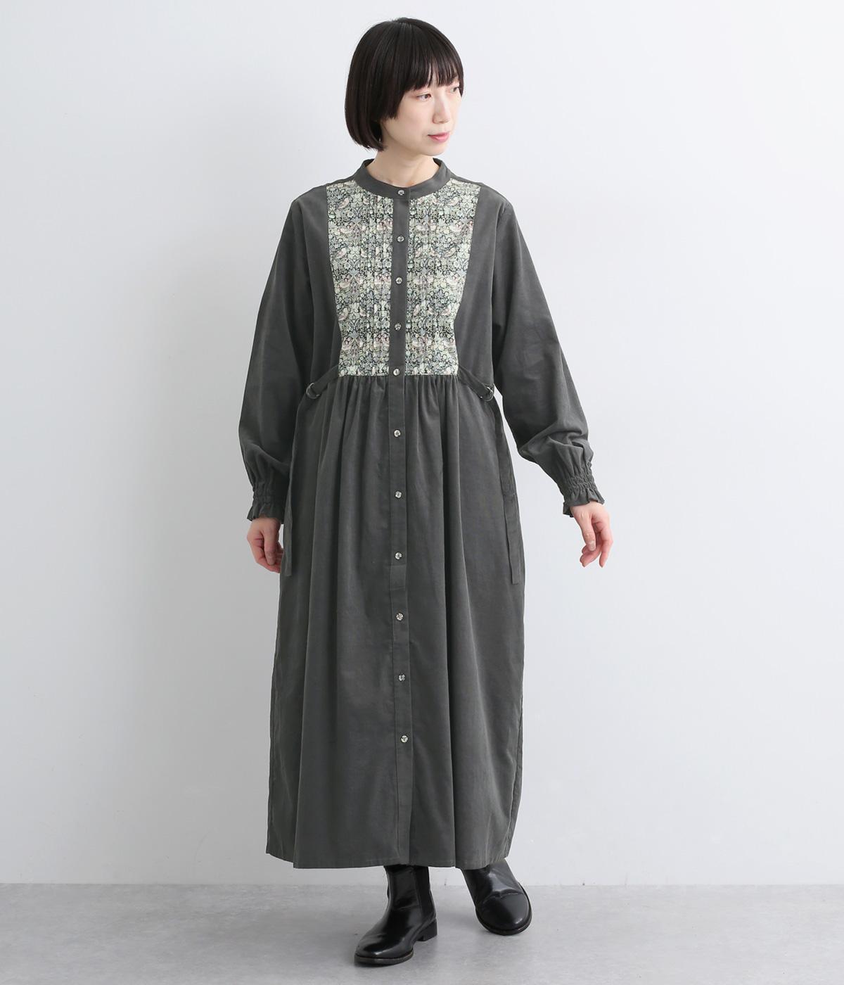 細コール×LIBERTYビブヨークワンピース(チャコール-F)