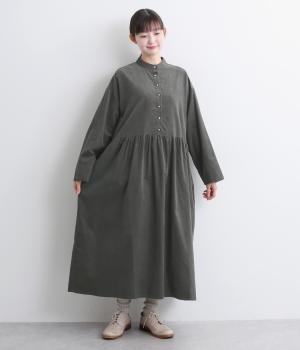 細コール袖裏LIBERTYギャザーワンピース(チャコール-F)