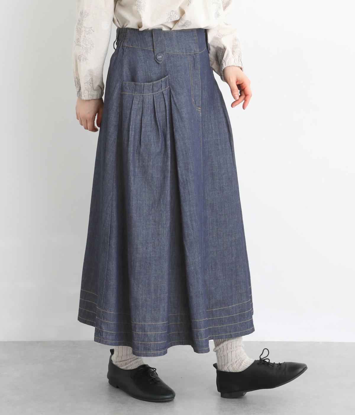 5．5ozデニムタックスカート(ネイビー-F)