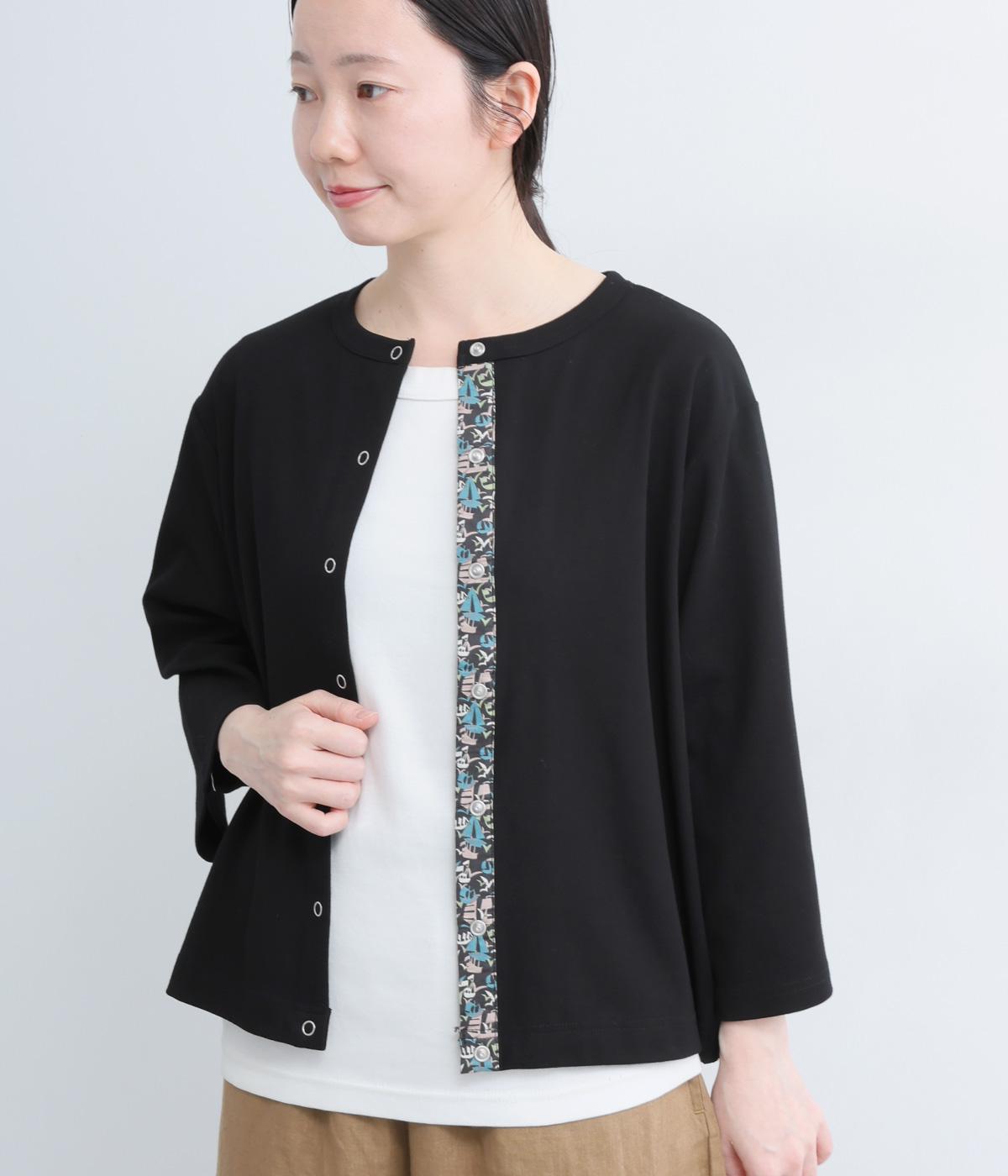 40Sフライス×リバティドッキングドット7分袖カーディガン(ブラック-F)