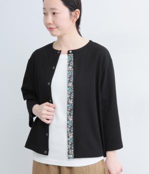 40Sフライス×リバティドッキングドット7分袖カーディガン(ブラック-F)