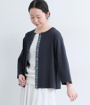40Sフライス×リバティドッキングドット7分袖カーディガン(ネイビー-F)