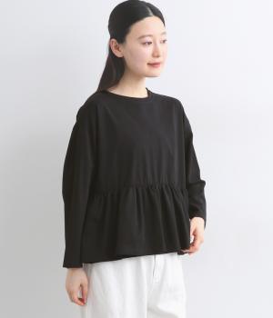 sorona混コットン接触冷感　前裾重ね9分袖Tシャツ(ブラック-F)