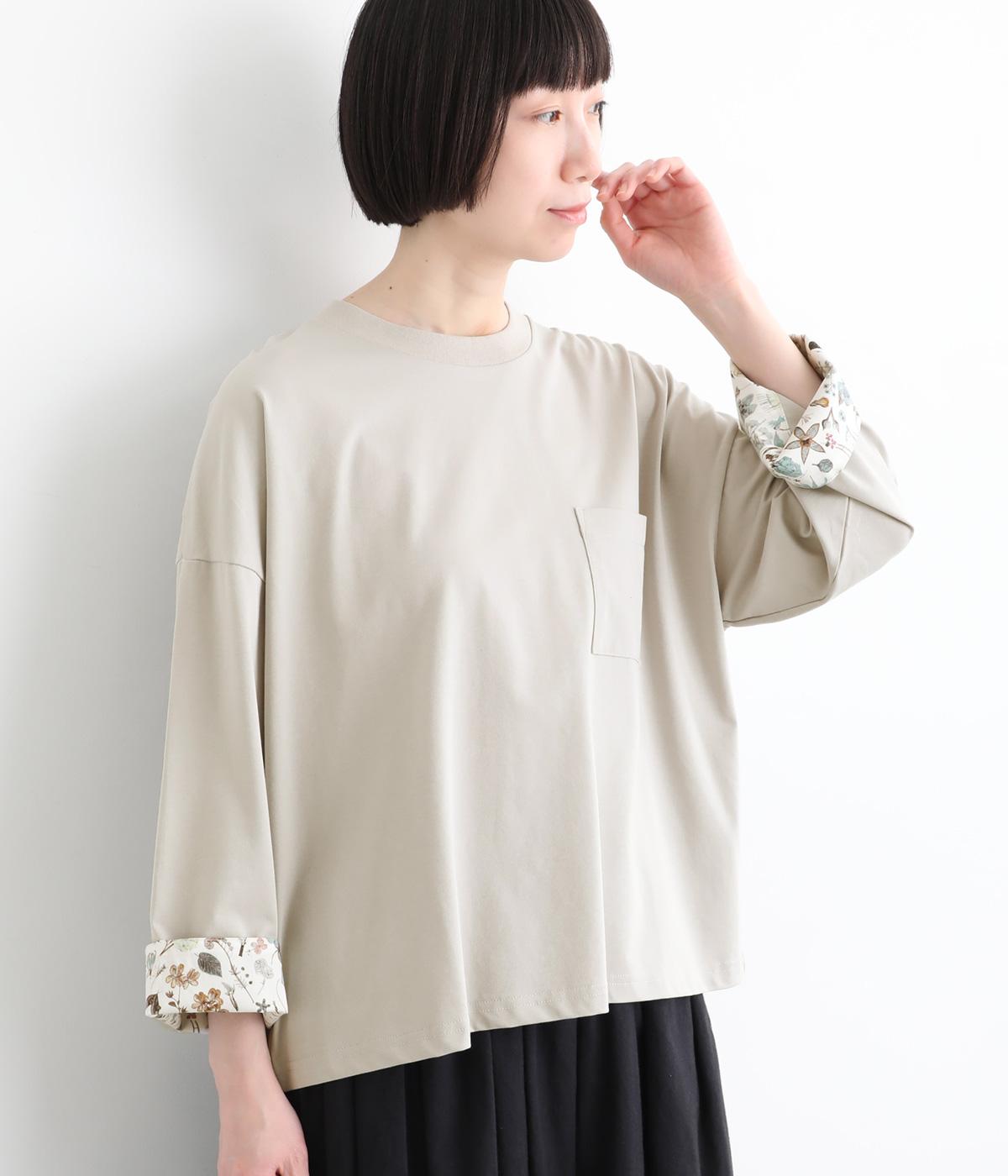 sorona混コットン接触冷感　袖裏リバティ8分袖Tシャツ(ライトグレー-F)