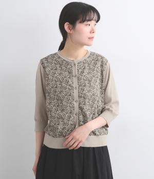 コットンリネン×リバティボイル前身頃6分袖カーディガン