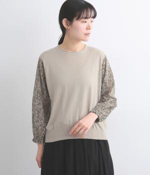 コットンリネン×リバティボイル袖ドッキング7分袖プルオーバー