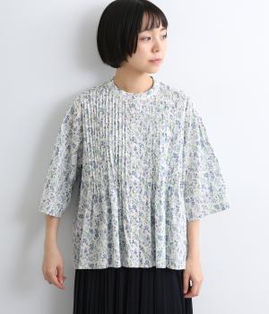 10周年企画　LIBERTY細ピンタックスタンド6分袖ブラウス(Patricia（ブルー系）-F)