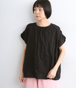 塩縮DOTテレコ裏地付きフレンチブラウス(ブラック-F)