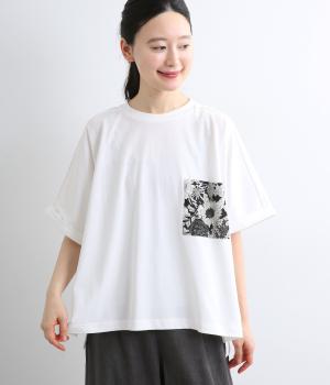 シルケット天竺LIBERTYポケ付きワイドTシャツ(オフホワイト-F)