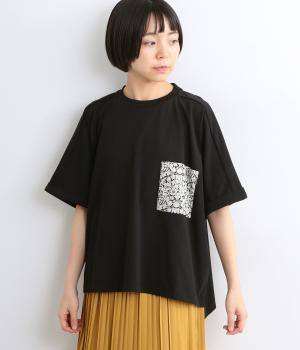 シルケット天竺LIBERTYポケ付きワイドTシャツ(ブラック-F)