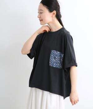 シルケット天竺LIBERTYポケ付きワイドTシャツ(ネイビー-F)