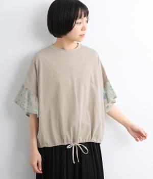 シルケット天竺ドロストLIBERTYギャザースリーブTシャツ(トープ-F)