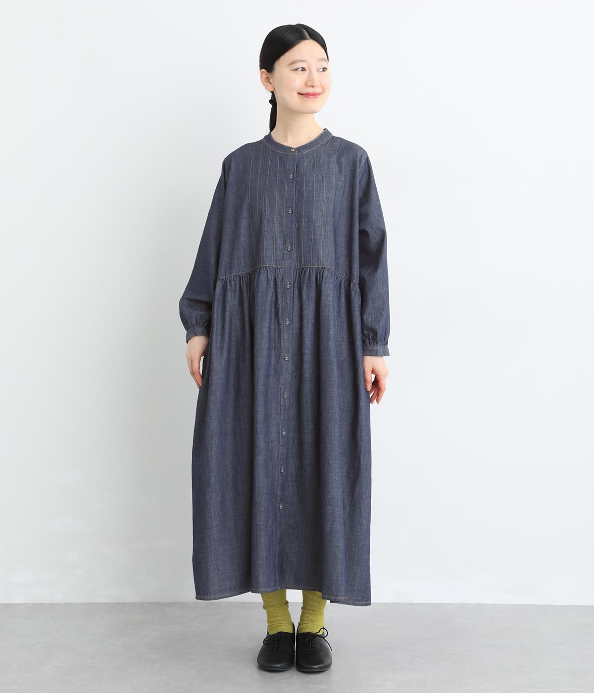5．5ozデニムビブヨークギャザーワンピース(ネイビー-F)