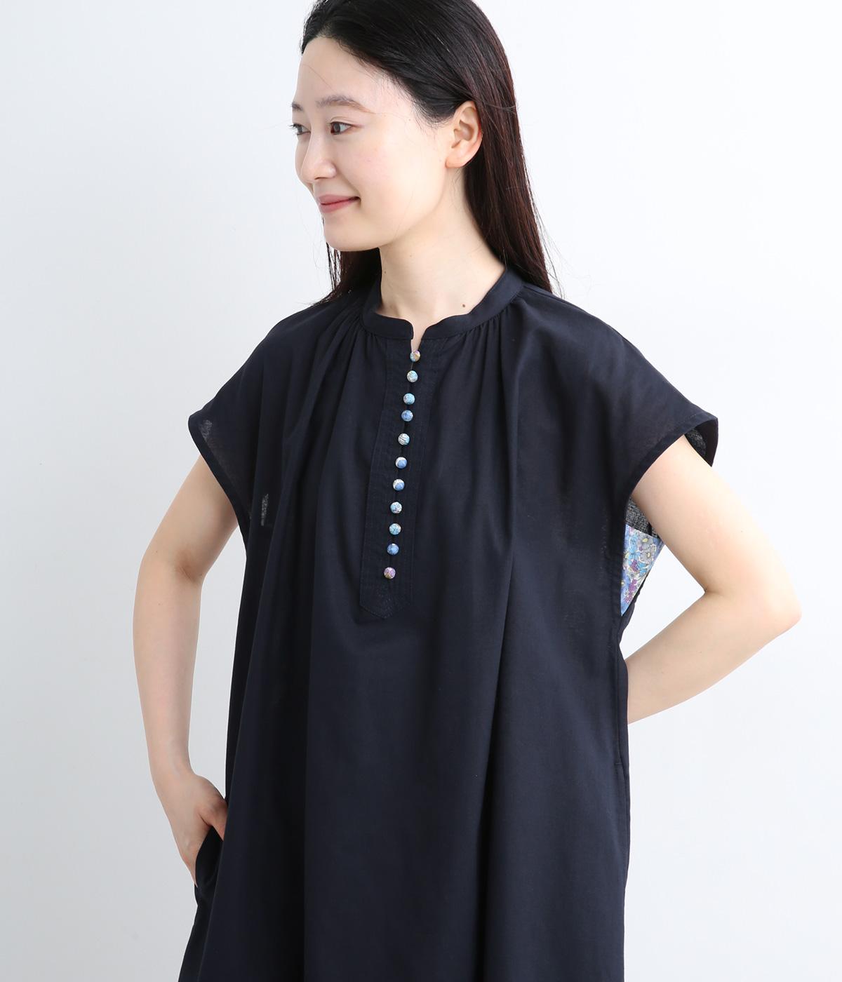 コットンリネン+LIBERTY クルミ釦フレンチワンピース｜sosotto