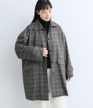 グレンチェックステンカラーコート（チャコール系・F）