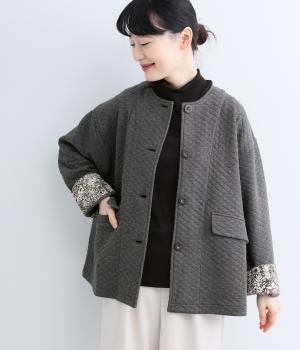 コットンキルト×LIBERTYノーカラージャケット（チャコール×PatricGordon・F）