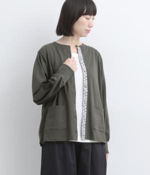 シルケット天竺LIBERTY使いクルーカーディガン(チャコール×Mortimer-F)