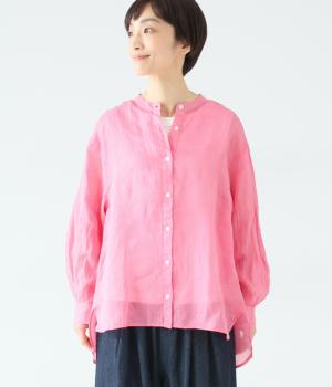 シアーリネンバンドカラーブラウス(ピンク-F)