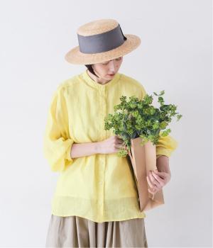 シアーリネンバンドカラーブラウス(イエロー-F)