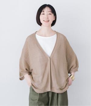 メッシュ編みニットカーディガン(ベージュ-F)
