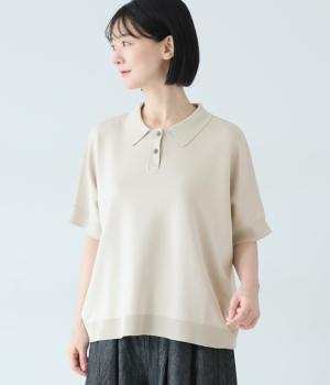 【8月下旬発売予定】洗えるニットポロシャツ(グレージュ-F)