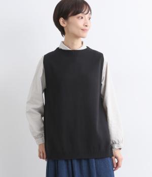 【OTA KNIT】コットンカシミヤ ベスト(ブラック-F)