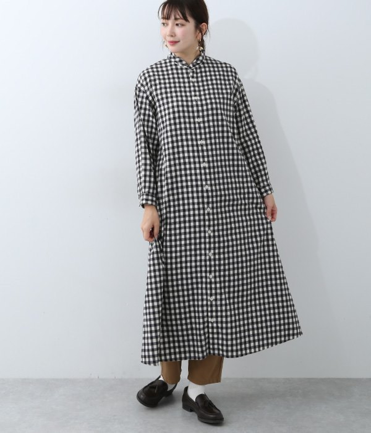 チェックギンガムフレアーワンピース(ブラックギンガム-ONESIZE)