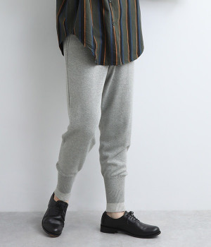 コンパクトヤーン　オーガニックコットンニットパンツ(トップグレー×アイボリー-ONESIZE)