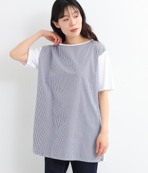 ナチュラルソフト天竺　ストライプTシャツ(ホワイト×ネイビーストライプ-ONESIZE)