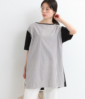 ナチュラルソフト天竺　ストライプTシャツ(ブラック×ブラックストライプ-ONESIZE)