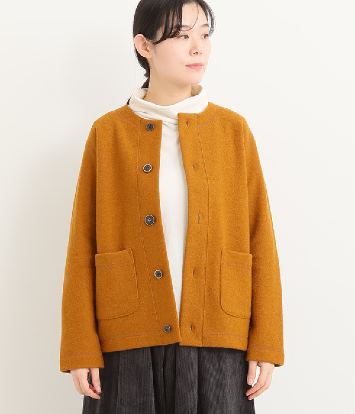 強縮ウールジャケット(キャメル-ONESIZE)