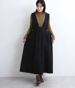 コットンウールヘリンボーン　ジャンパースカート(ブラック-ONESIZE)