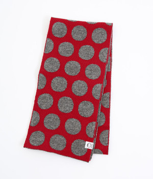 【OTA KNIT】ちくちくしないファインウール dot マフラー(レッド×グレー-ONESIZE)