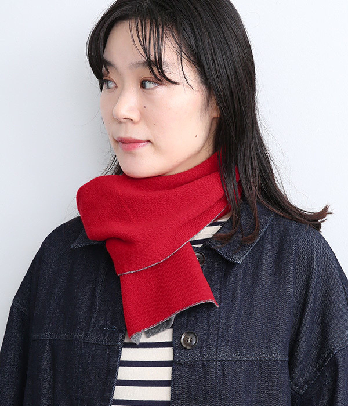 【OTA KNIT】ちくちくしないファインウール リバーシブルマフラー(レッド×グレー-ONESIZE)