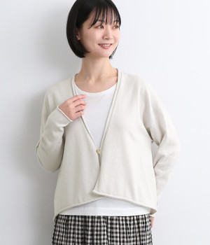 オーガニックフィールドコットンVネックカーディガン(アイスグレー-ONESIZE)