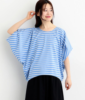 コットンULTIMAボーダードルマンTシャツ(サックス×ホワイト-ONESIZE)
