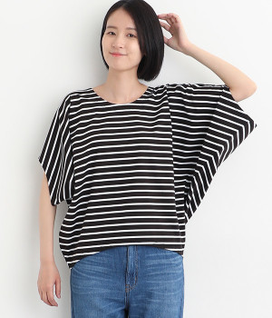 コットンULTIMAボーダードルマンTシャツ(ブラック×ホワイト-ONESIZE)