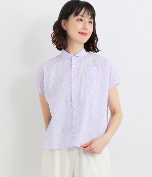 コットンスラブdotプリントフレンチブラウス(ラベンダー-ONESIZE)