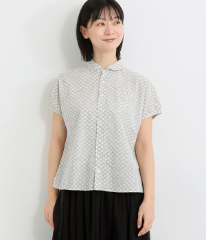 コットンスラブdotプリントフレンチブラウス(グレー-ONESIZE)