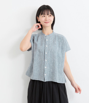 フレンチリネンブラウス(ネイビーシャンブレー-ONESIZE)