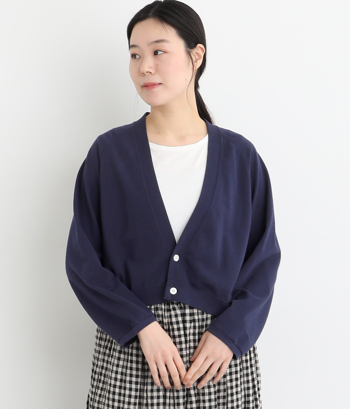 ギザコットンカノコＶネックカーディガン(ネイビー-ONESIZE)