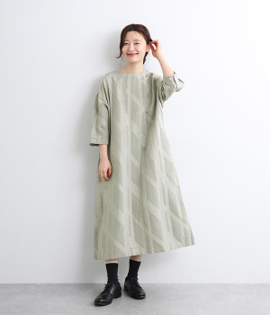 コットンレーヨンシャドージャカードワンピース(ミドルグレー×ホワイト-ONESIZE)