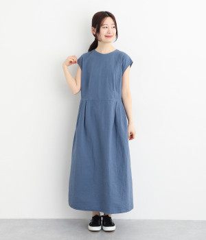 コットンサッカーフレンチワンピース(ナイトブルー-ONESIZE)