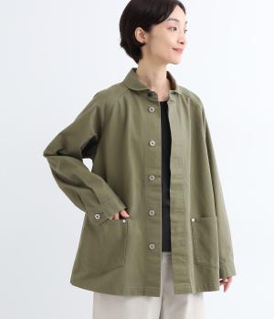 コットンへリンボンツイルジャケット(オリーブ-F)