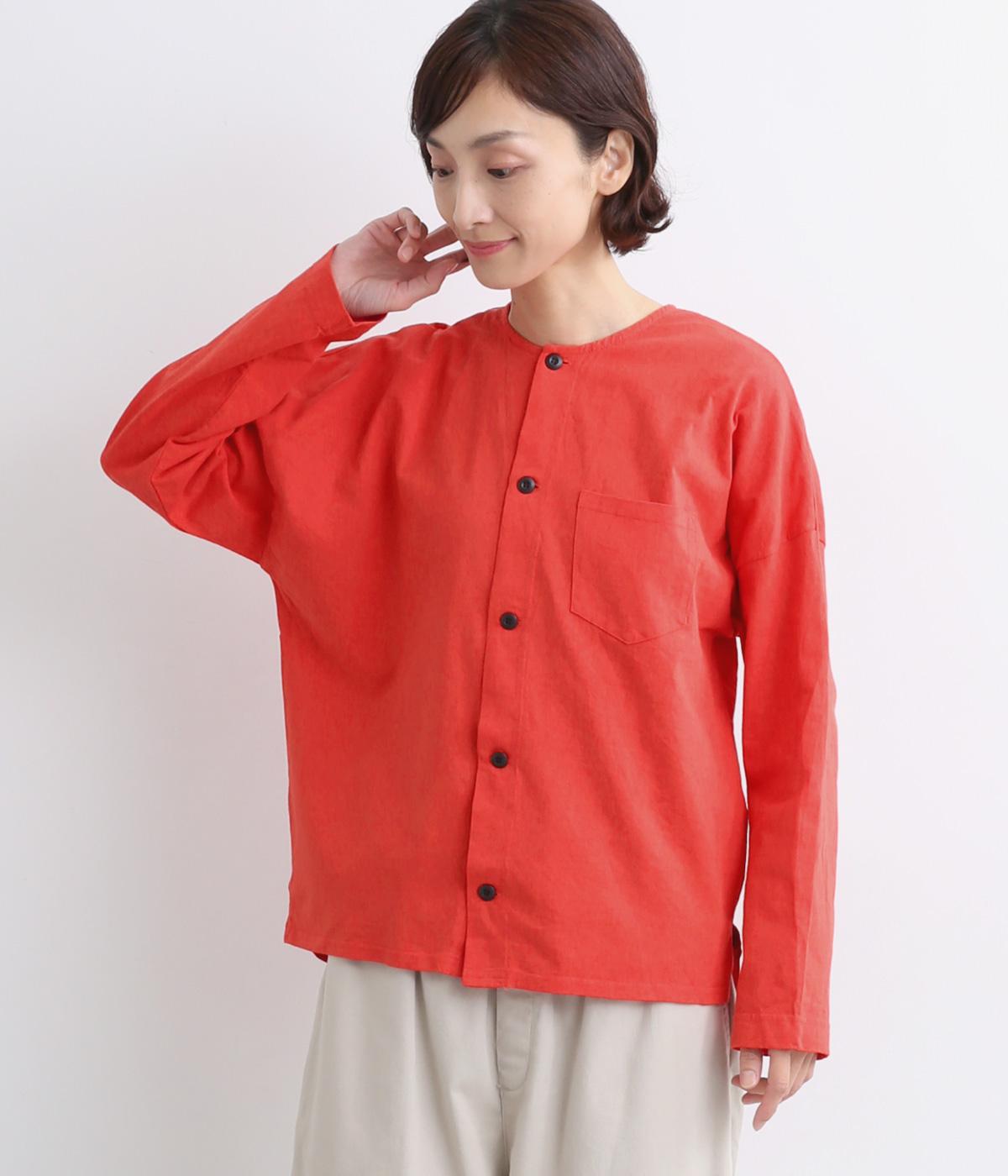 ドライコットン天竺製品染め×天日加工ドロップカーディガン(レッド-ONESIZE)