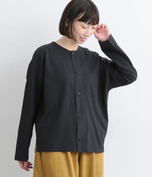 ドライコットン天竺製品染め×天日加工ドロップカーディガン(ブラック-ONESIZE)