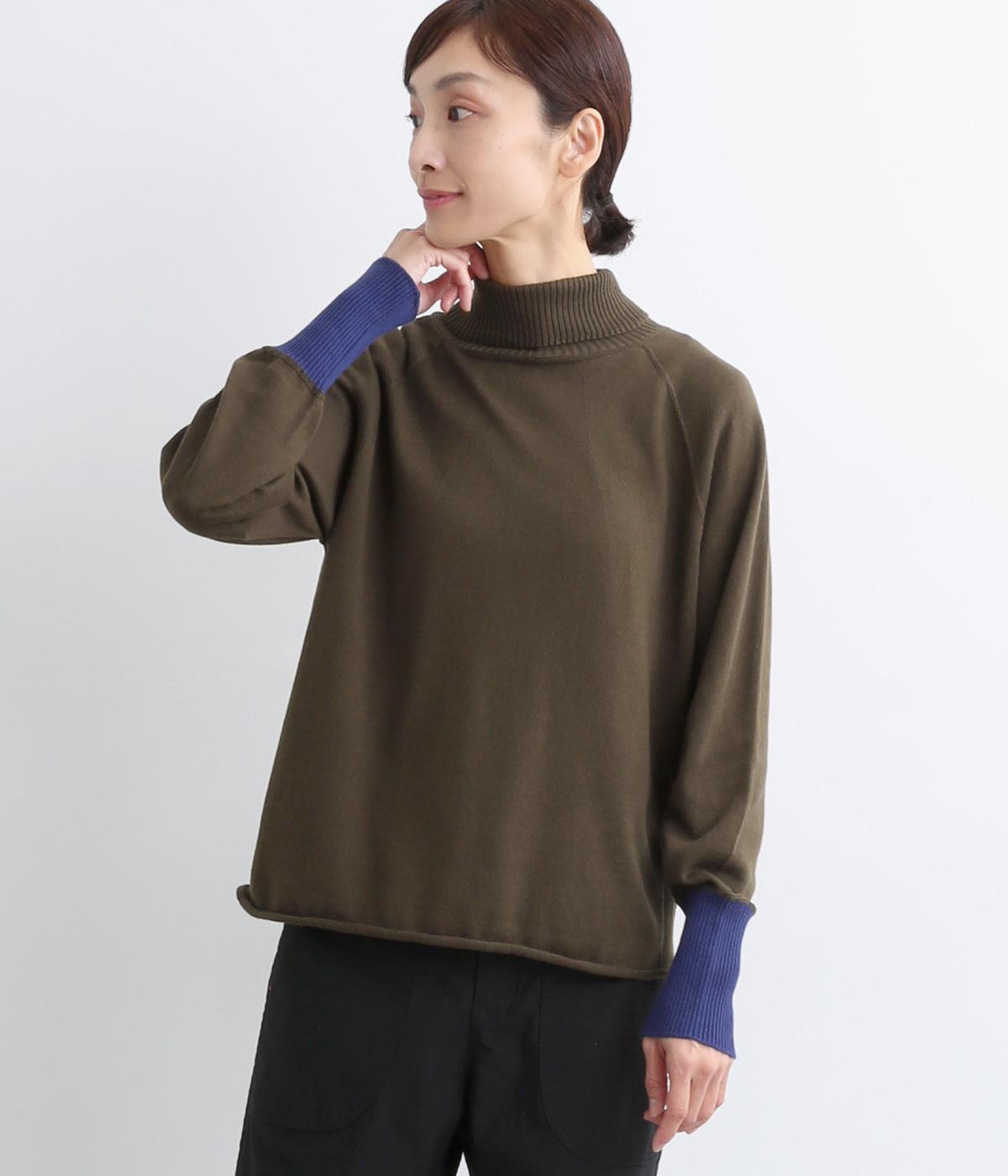 【OTA KNIT】コットンコンパクトヤーンオーガニックタートルニット(ダークブラウン×ネイビー-ONESIZE)