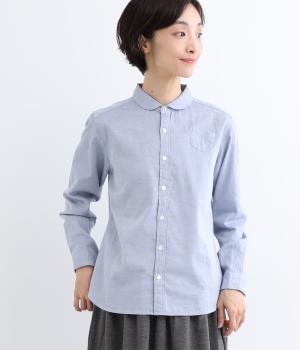 コットンピーチツイルミニ胸ポケットちび丸襟シャツ