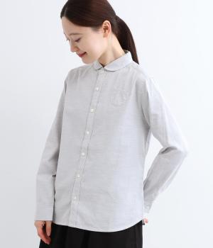 コットンピーチツイルミニ胸ポケットちび丸襟シャツ(トップグレー-F)